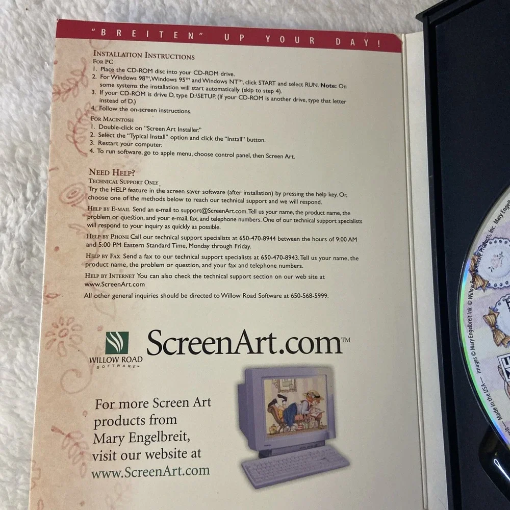 Mary Englebreit CD Rom Computer Screen Saver Breiten Up‎ Your Day 2000 Rare Art
